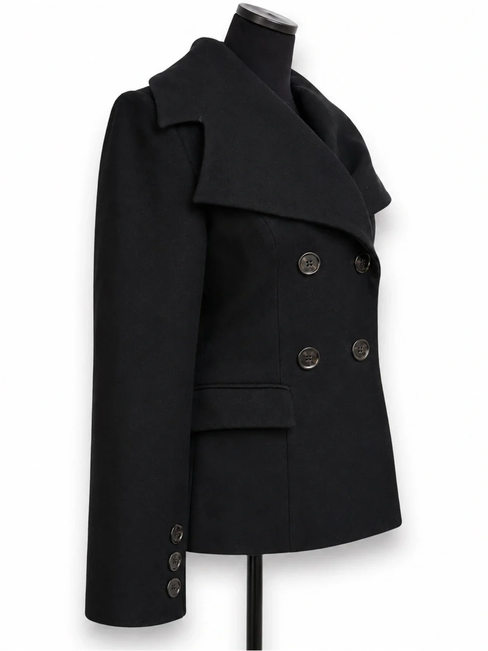 Vintage Y2K 90’s Marvin Richards Black Double Breasted Wool Blend Pea Coat S